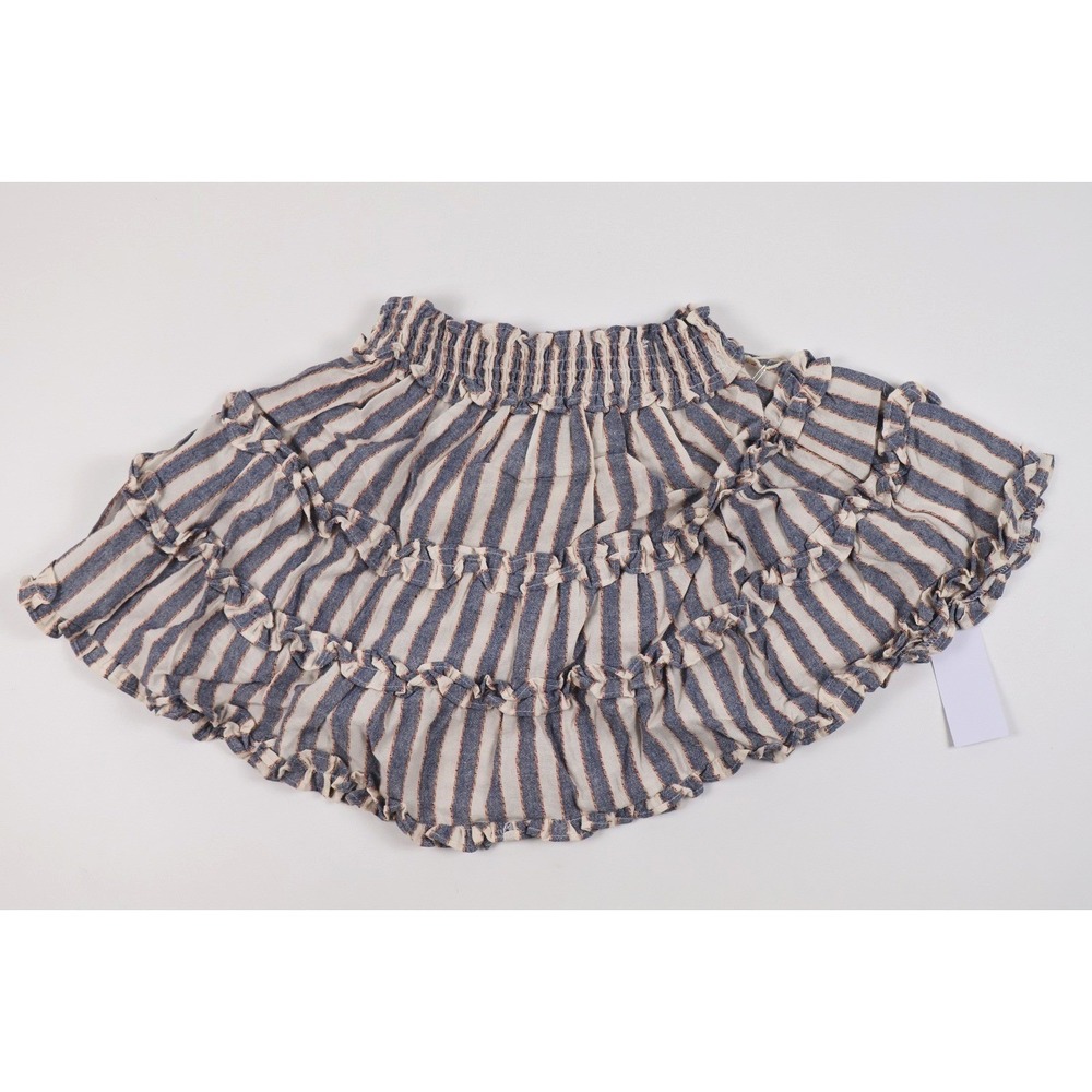 Lumiere Mini Skirt Tiered Ruffle Smocked Blue White Striped Small NWT
